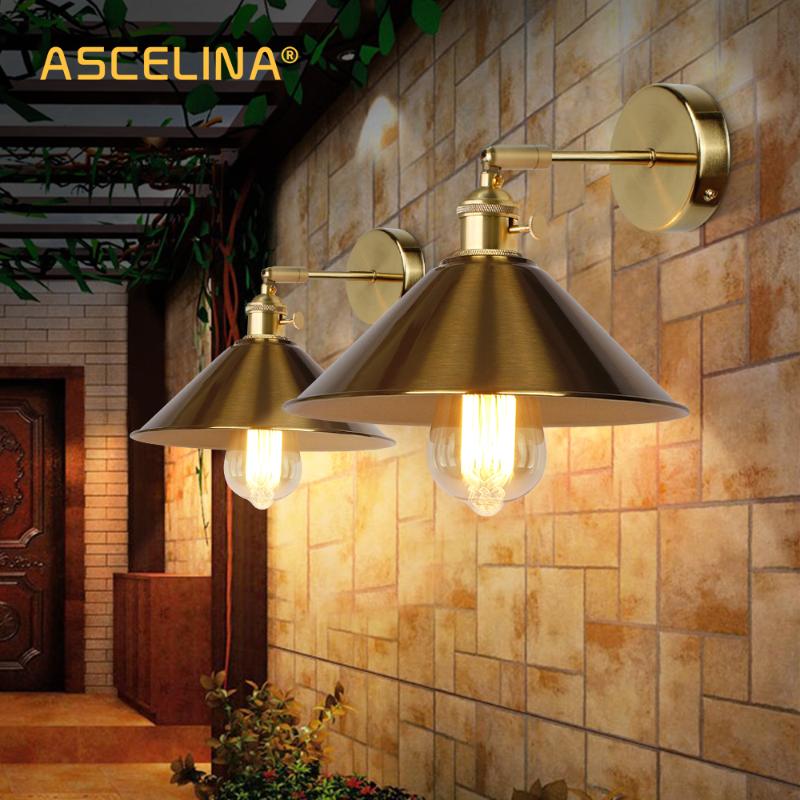 

ASCELINA Vintage Wall Lamp With Switch Copper Color Wall Lamp Bedroom E27 sconce Gold Plug In For Living Room