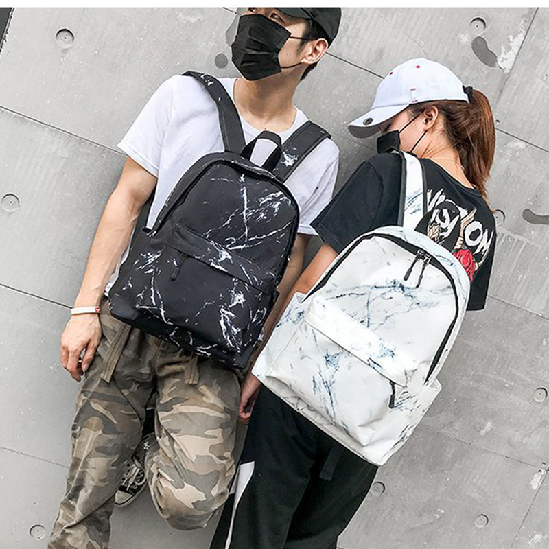 

Women Canvas Backpack For Teenagers Girls Large Capacity Bags Marbling Backpacks Female Rucksack School Bag, White