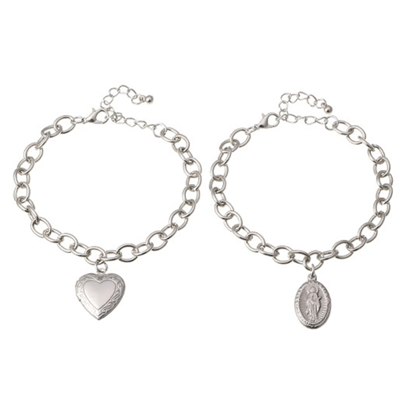 

Hot New Fashionl Silver Color Double Chain Bracelets with Heart Shape For Women Charm Jewelry Gift Cuff Bracelets