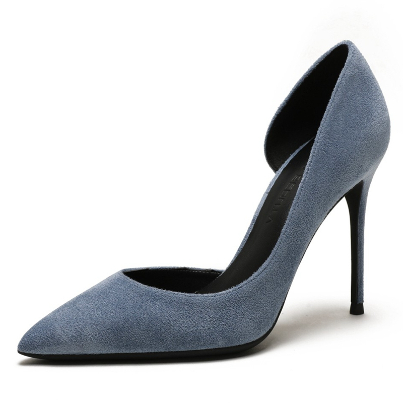

Spring New Luxury Women Sexy Classic Pointed Toe High Heels Kid Suede Pumps Thin Heel Plus Size Party Shoes N0043