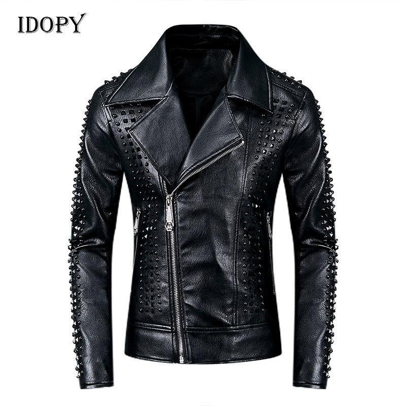 

Men's Punk Leather Jackets Black Rivets Motorcycle Leather Jackets Studded Gothic Slim fit Biker Coat for Male