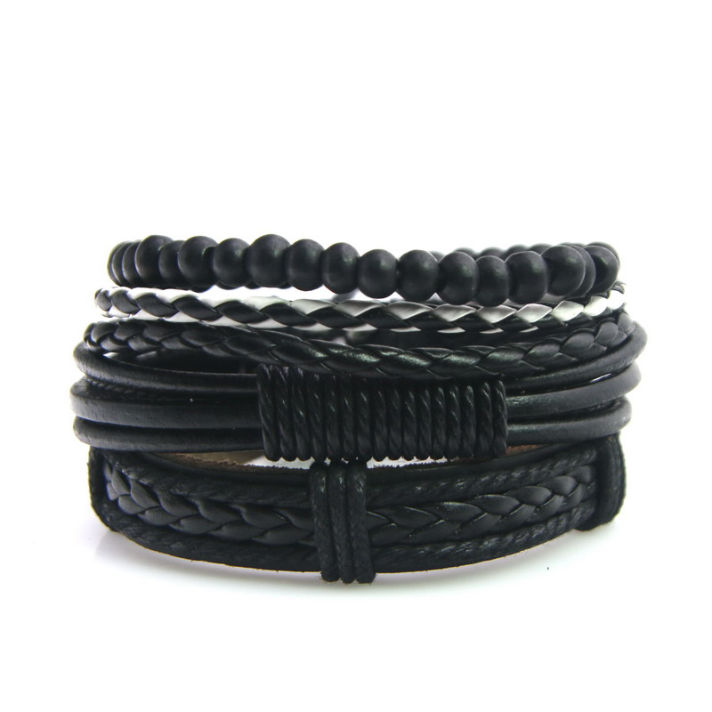

Leather Bracelet Men Wide Multilayer Leather Bracelet Women Wrap Charm Retro multilayer Bracelets Beads men jewelry