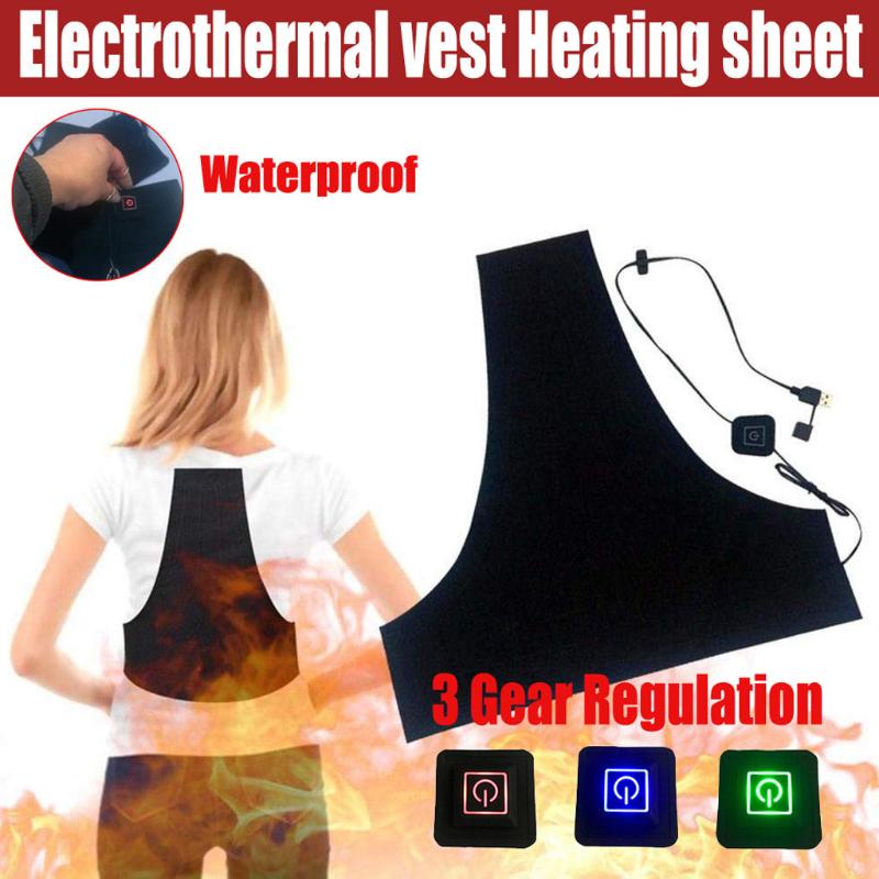 

USB Charging Waterproof Warm Vest 3 Gear Regulation Heating For Outdoors Camp Electric backband Winter Warm Protection Vest, Black