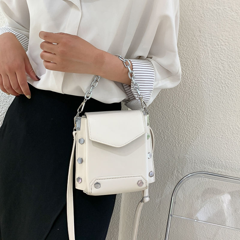 

PU Leather Ladies Small Square Shoulder Bag Fashion Women Mini Chain Crossbody Bags All-match Female Purse Handbags Box Flap, White