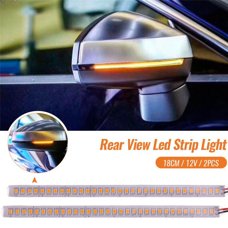 

2 Pcs 15/18/28cm Car Rear Mirrors Flexible Flowing Turn Signal Light Strip Amber 12V Rear View Dynamic Car Led Strip Light, As pic