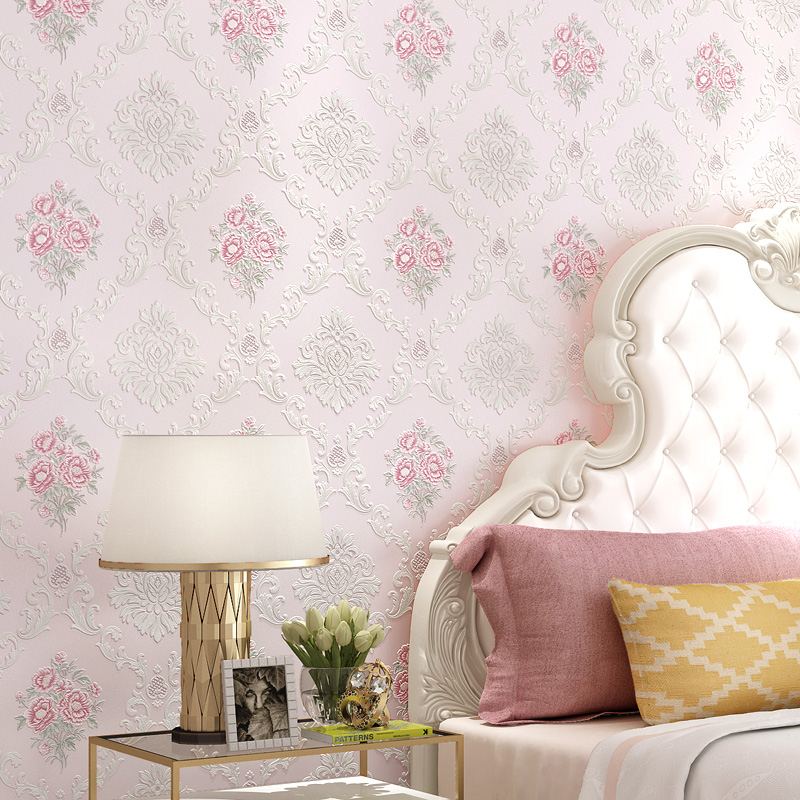 

Removable Wallpaper Floral Wallpaper Sticker Peel and Stick European Damask Flower Embossed Wallpapers Murals 3d Home Decor J159, Light blue