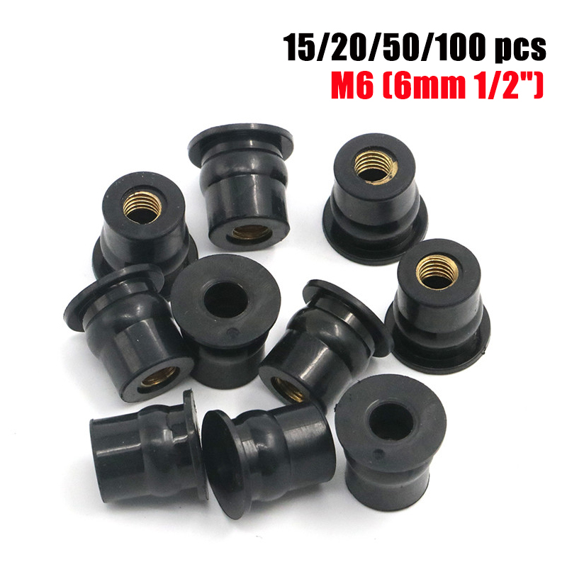 

15 20 50 100 pcs M6 Rubber Well Nuts Windshield Fairing Cowl 6mm 1/2" Wellnuts Universal Windscreen Well Nut Screws Accessories