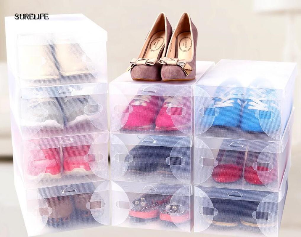 

10pcs children/women/men Foldable Clear Plastic Shoe Storage Box Transparent Stackable Foldable Shoe Box Organizers Wholesale