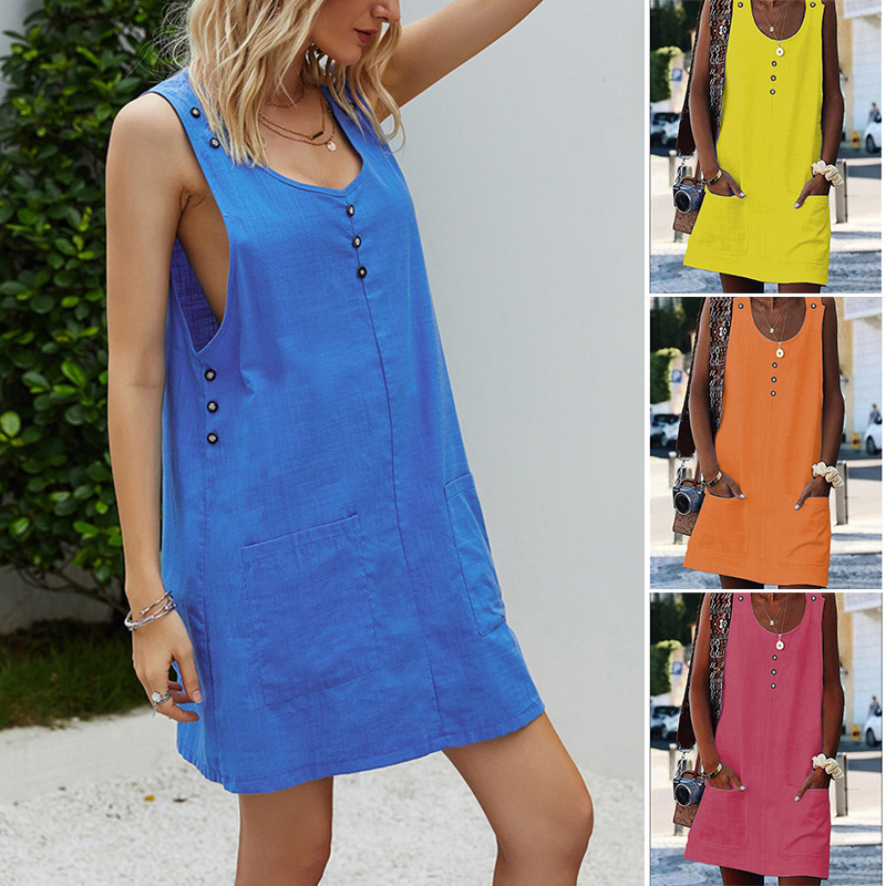 

Women' Multi-Button Adjustable Suspender Dress, Blue