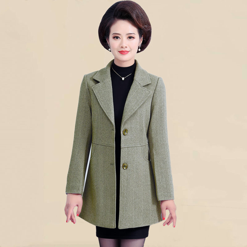 

Middle-aged Mother Coat Women Autumn and Winter Woolen Coat Mid-length 2020 Fashion Middle-aged Women Thick Suit Jacket K109, Blue