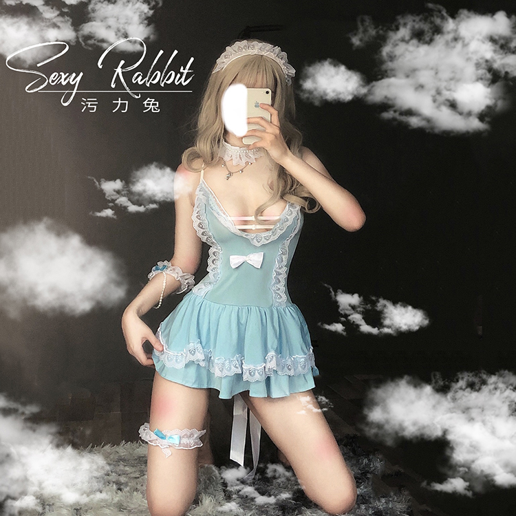 

Japanese School Girl Sexy Costume Maid Anime Lingerie Women Cosplay Lace Uniform Temptation Night Club Maid Lolita Babydoll, Blue