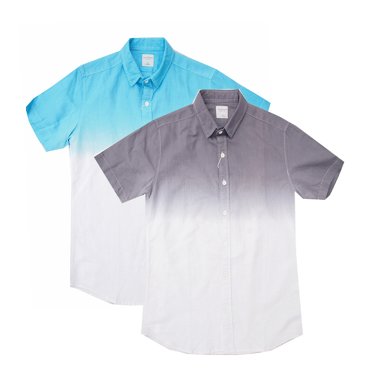 

Korean Style Men Cotton Linen Gradient Shirt Summer Short Sleeve Fashion Two Colors Gray Sky Blue