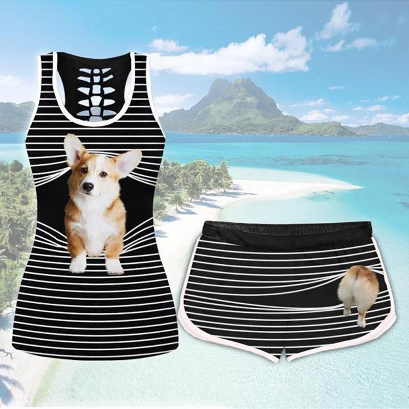 

Summer Tracksuits Women's Two Peices Set Leisure Outfits Printing Sleeveless Shirts Vest Set Drawstring Shorts Two Piece