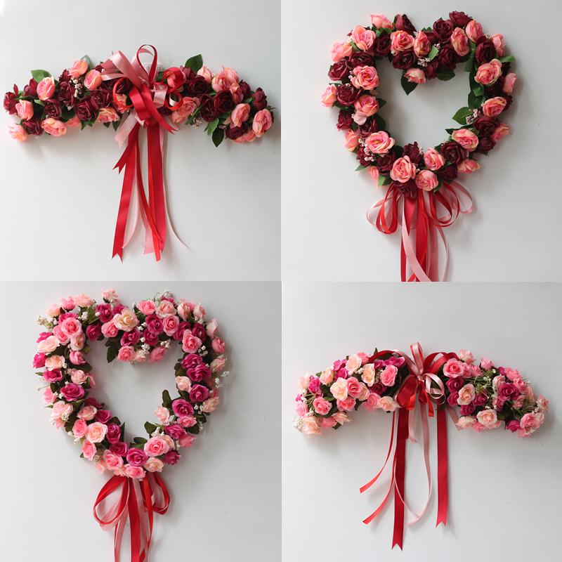 

Fake Silk Rose Flower Artificial Flowers Hanging Garland Wedding Wreath Heart Shaped Festival Supplies Party Home Decoration, (d 550x80mm