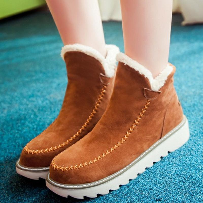 

RIBETRINI Warm Women Winter Slip On Leisure Winter Snowshoes Women Sewing Round Toe Platform Wedges Boots Designer Boots, Beige