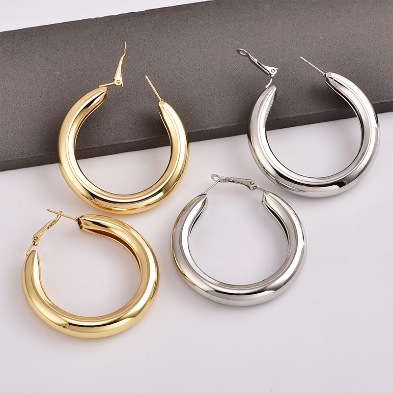 

1Pair Unisex Round Circle Earrings Hip Hop Small Hoop Wide Tube Circle Earrings Ear Piercing Jewelry Women Men Fashion