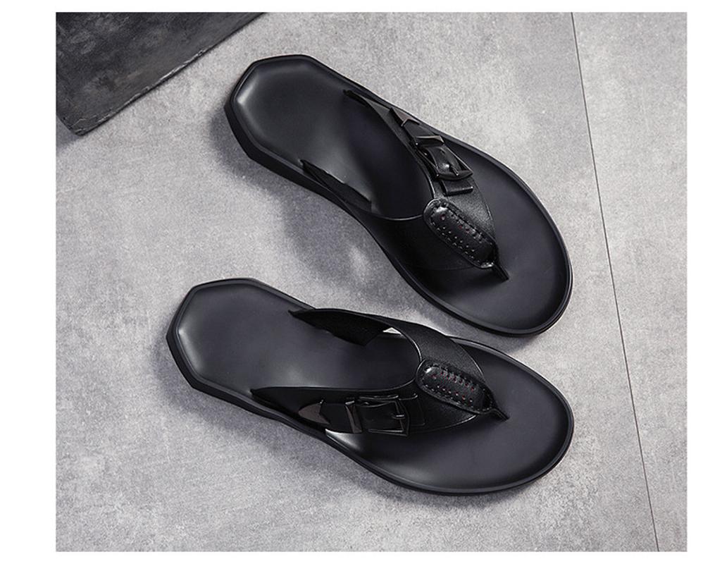 

Summer Men New Style Genuine Leather Men Flip Flops Youth Black Trend Rme Casual Leather Slippers Comfortable Single Shoes, As pic