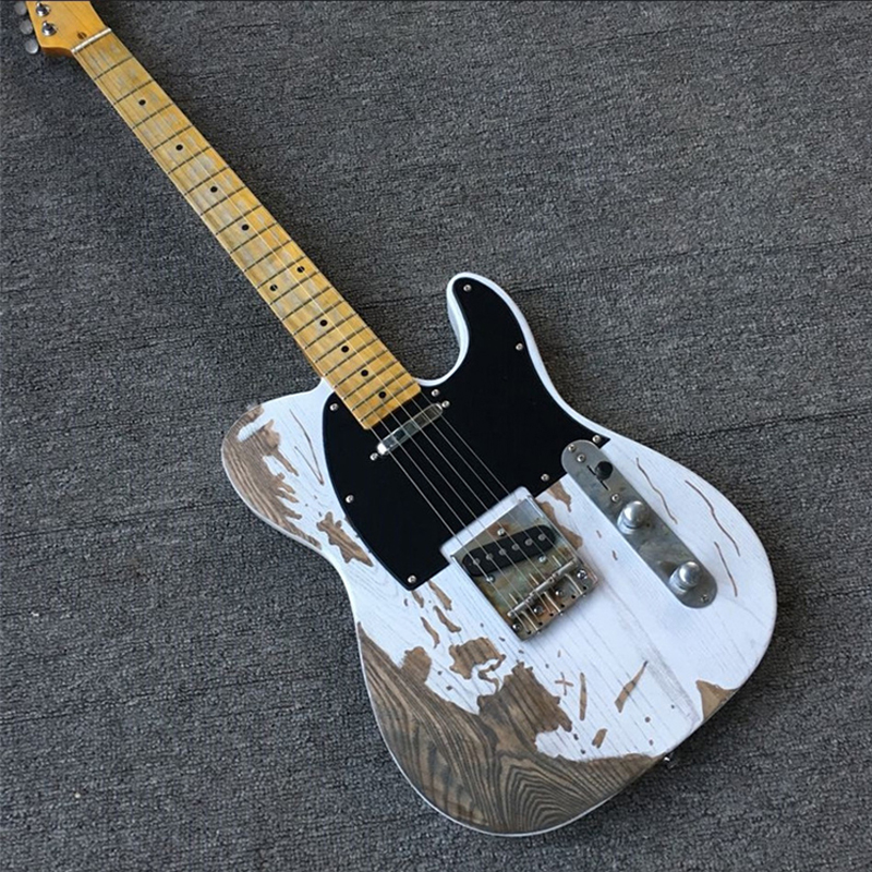 

handmade white high relic aged vintage make old electric guitar free shipping
