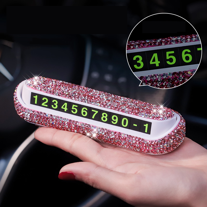 

Diamond Crystal Concealed Temporary Parking Card Rhinestone With Suckers Phone Number Card Rhinestone Plate Car Styling