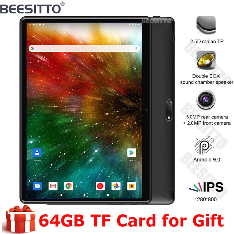 

Android Tablet 10 Inch 3G Phablet Android 9.0 GMS Certified Dual SIM Card Slots and Cameras 32GB Bluetooth 2.4G WiFi GPS OTG, Black