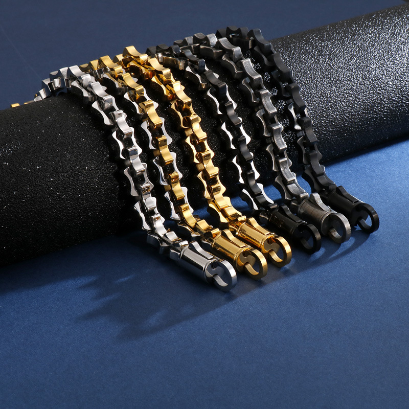 

Hiphop Never Fade Black Gold Stainless Steel Biker Jewelry Male 22.5CM Long 10MM Wide Vintage Punk Mens Bike Chain Bracelets