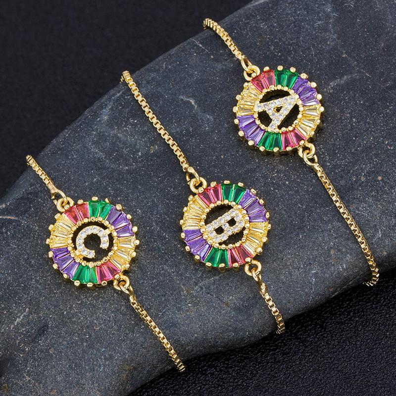 

Colorful Cubic Zirconia 26 Alphabet Letter Charm Adjustable Bracelet Female Copper A-Z Initial Chain Bracelet For Women Jewelry