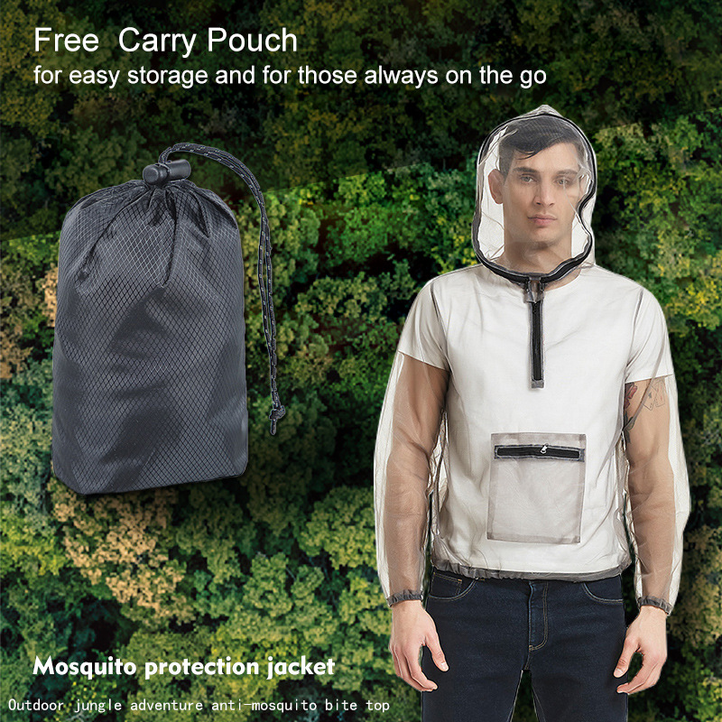 

Outdoor Jungle Hiking Camping Mosquito Protective Jacket Summer Mesh Breathable Hooded Anti-mosquito Hunting Clothing Tops