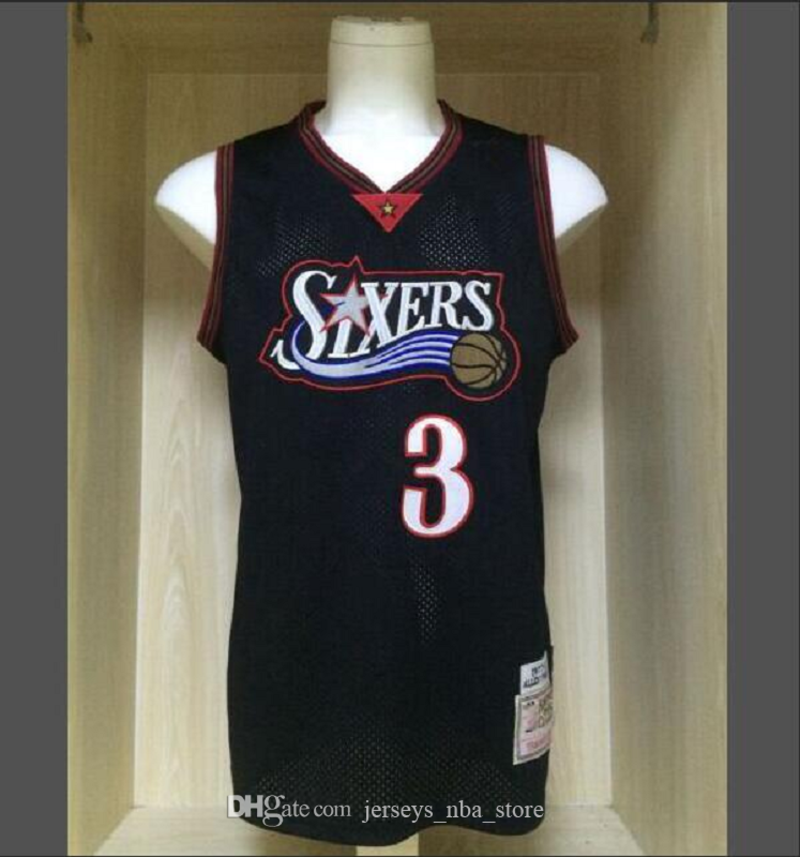 

Men's Philadelphia 76ers 3 Allen Iverson Mitchell & Ness Black Hardwood Classics Swingman Jersey and pant 02, Color1