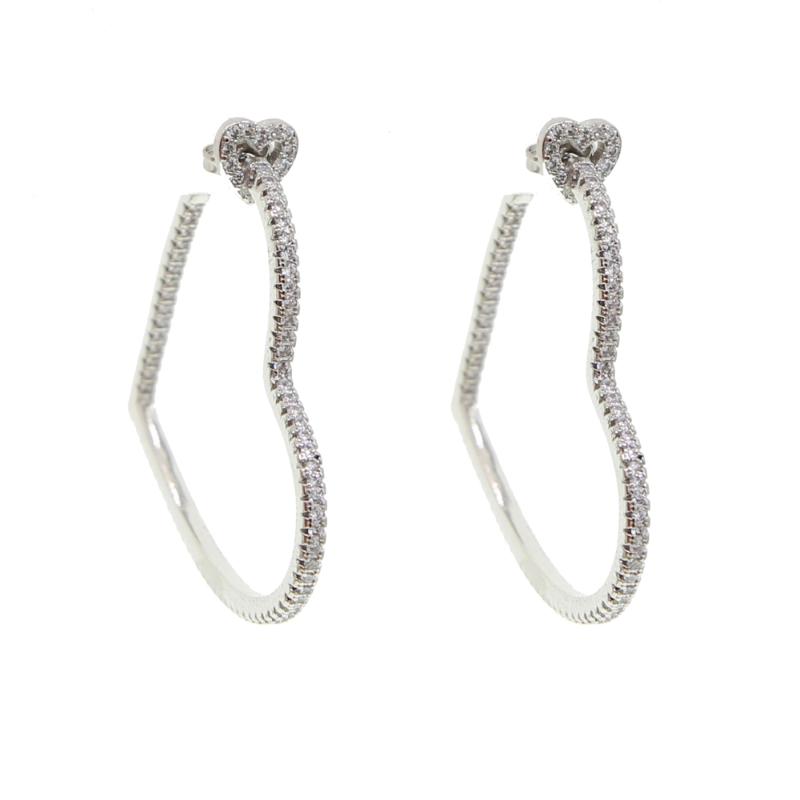 

New double Heart shaped cute lovely huggie hoop earring for women silver color delicate dainty heart cz earring fashion jewelry