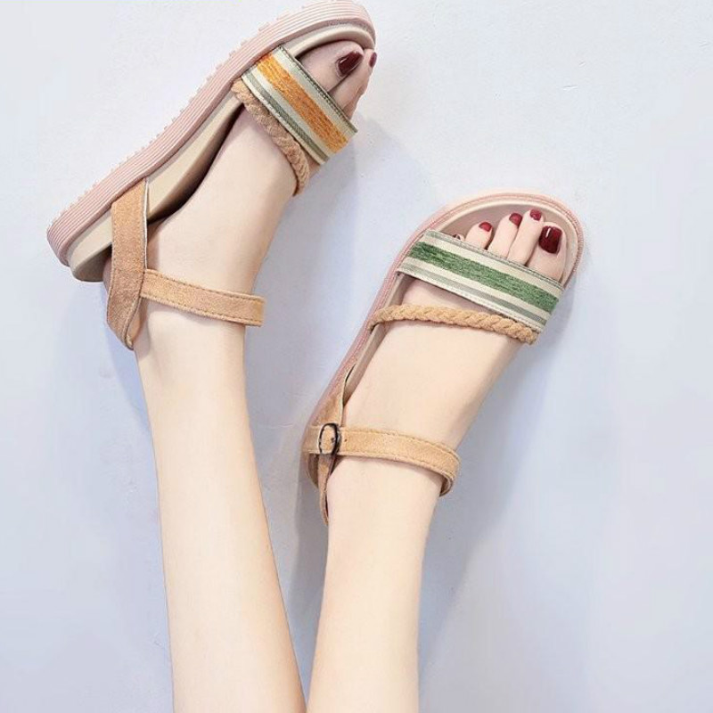 

Sandals women 2020 spring and summer new wild fashion Roman flat Korean straps color matching fairy shoes size 35-40, Black