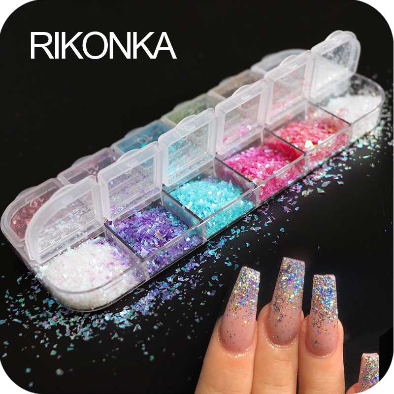

12 Grids/Sets Nail Glitter Sequin Mixed Round/ butterfly/ irregular fragment DIY Flake Paillette Nail Art Decorations Tips Set