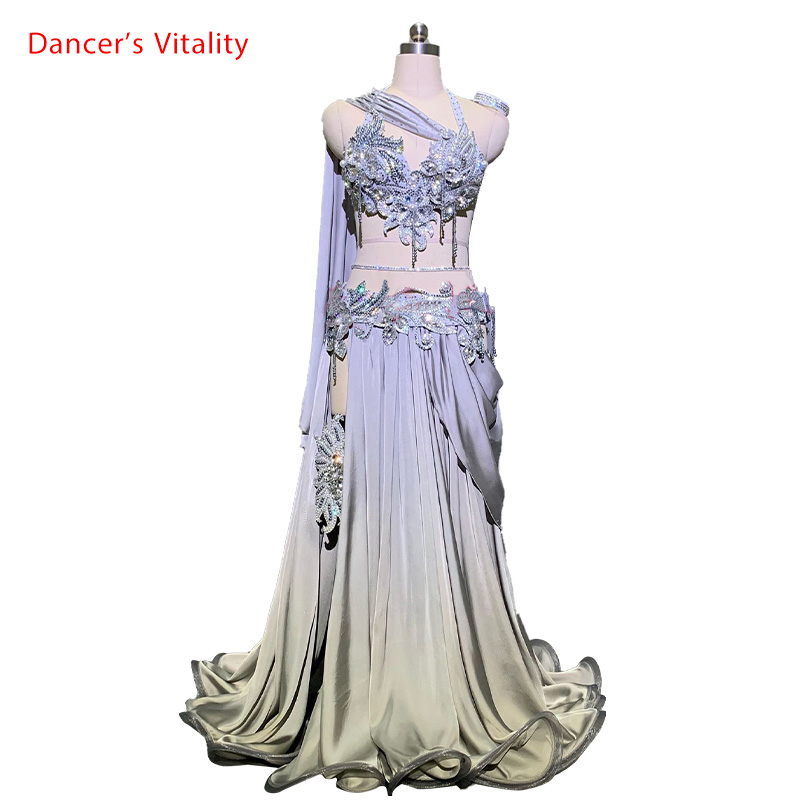 

Customized Belly Dance Ribbon Bra Applique Skirt Women Oriental Drum Dance Competition Performance Costume Stage We, Other colors