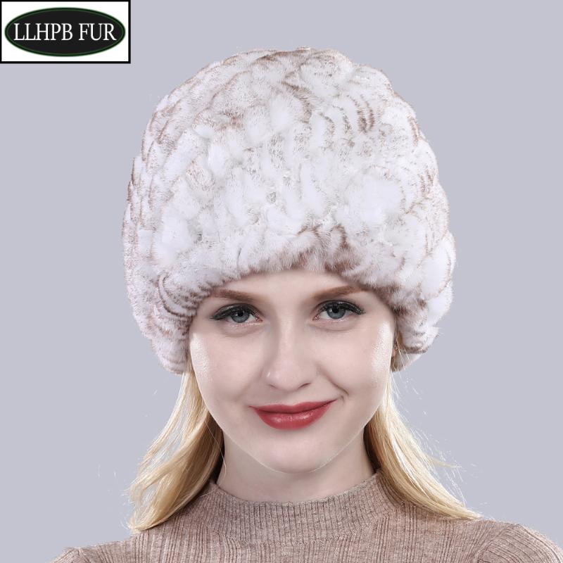 

2020 Outdoor Winter Good Elastic Real Fur Hat Women Knitted Natural Rex Fur Skullies Cap Lady Warm Real Beanies Hats, Grey and white