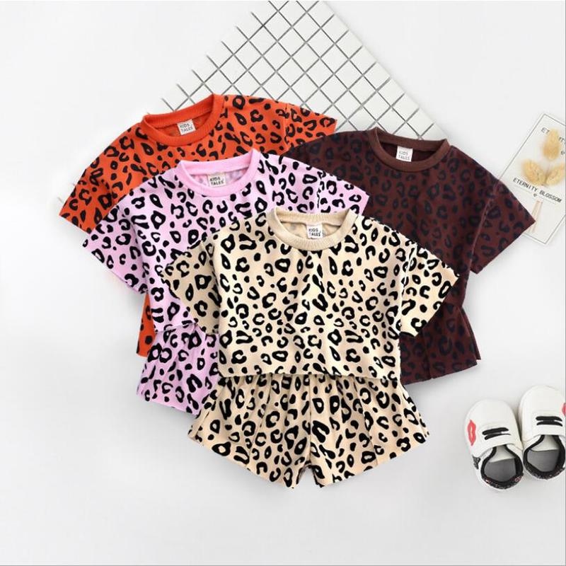 

Summer Leopard Printed T-shirt Short + Pants Clothes Baby Girls Sets Children's Suits Infants Girls Clothing Sets, Pink