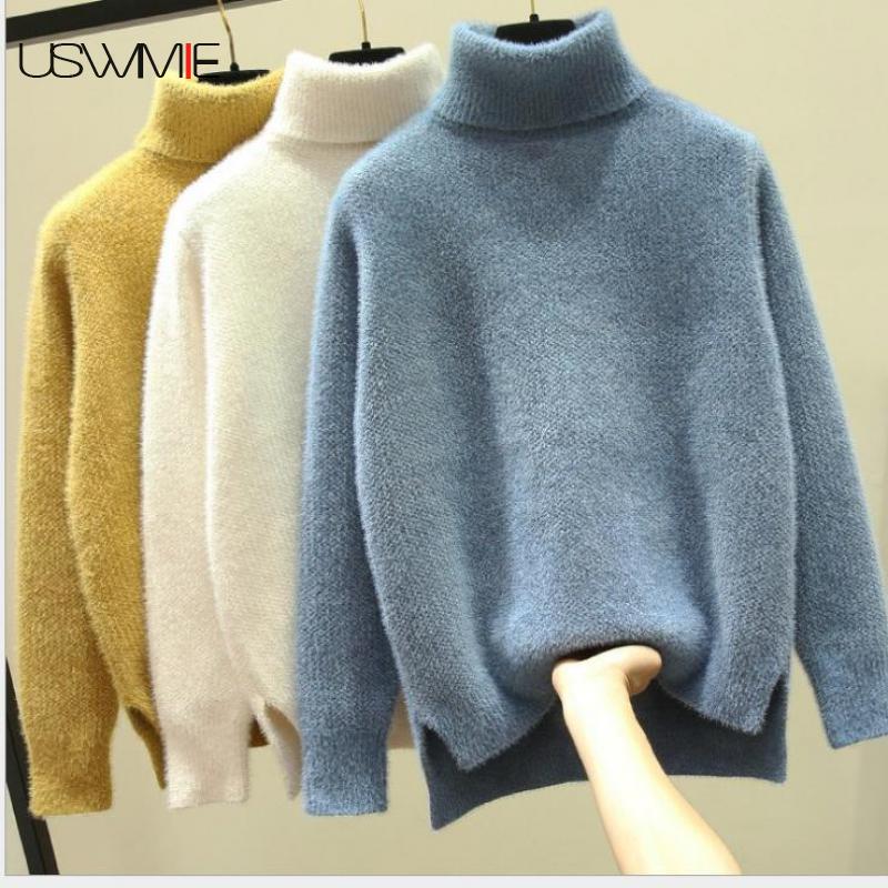 

Winter Spring Sweater Knitted Fashion Leisure Thickened Bottomed Thick Solid Color Long Sleeve Plus Size Warm Ladies Pullover, Green