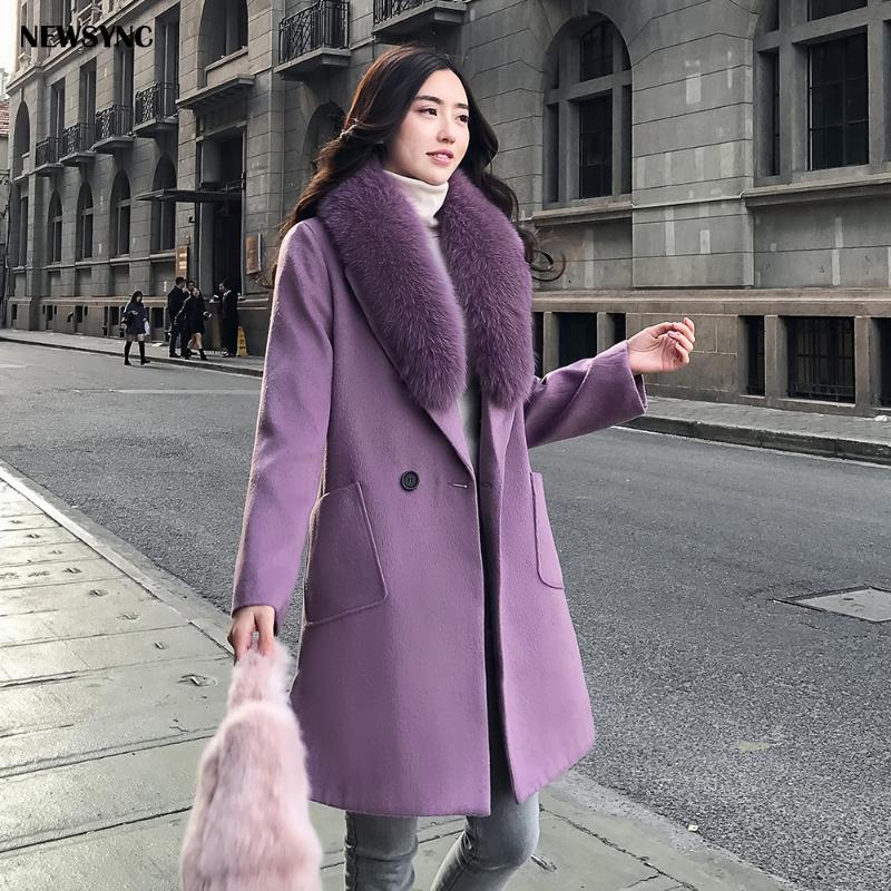 

NEWSYNC Thick Coats Women 2020 New Woolen Overcoat Real Fur Collar Ladies Winter Trench Plus size Euro 5XL Female Outerwear, Black
