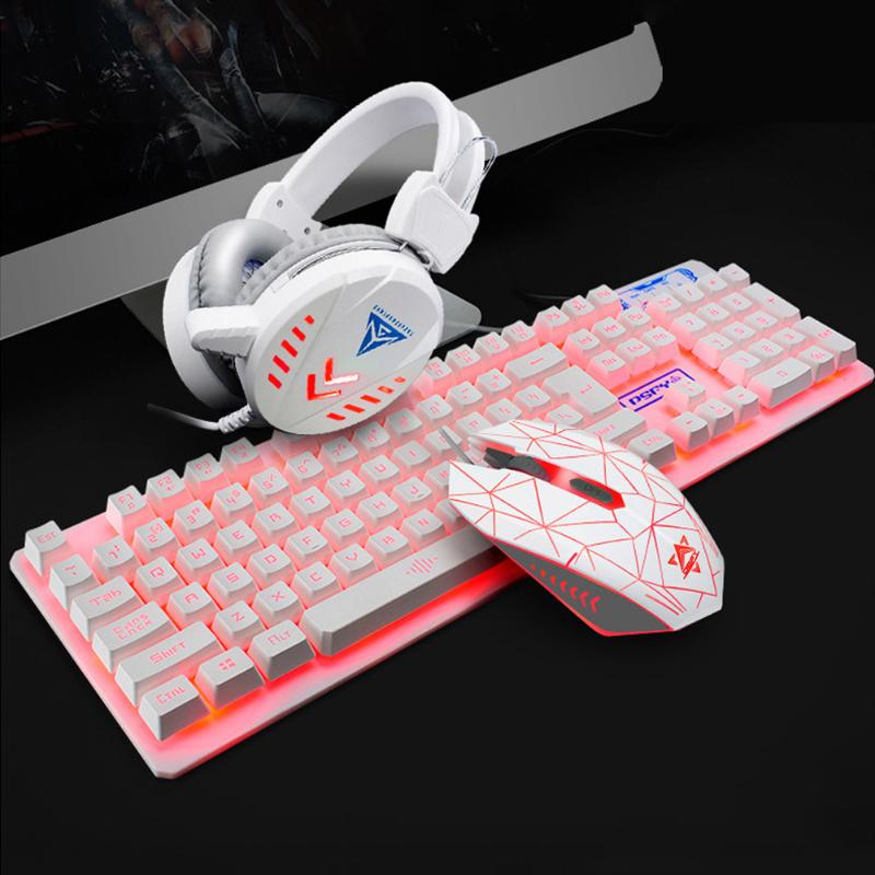 

4pcs Accessories Desktop Keyboard Set Gaming Mouse Illuminated Backlight Mechanical Headset Ergonomic Computer Pad Home USB