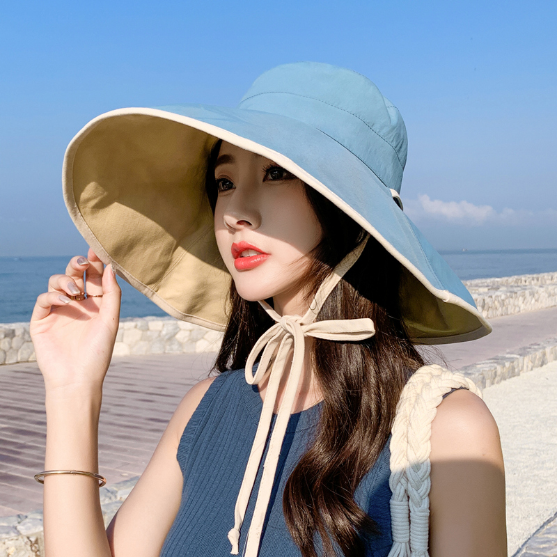 

6 Colors Women Bucket Hats UV Protection Sun Hat Wide Brim Visor Hats Lady Sunbonnet Fedoras Solid Color Summer Travel Beach Cap, Blue