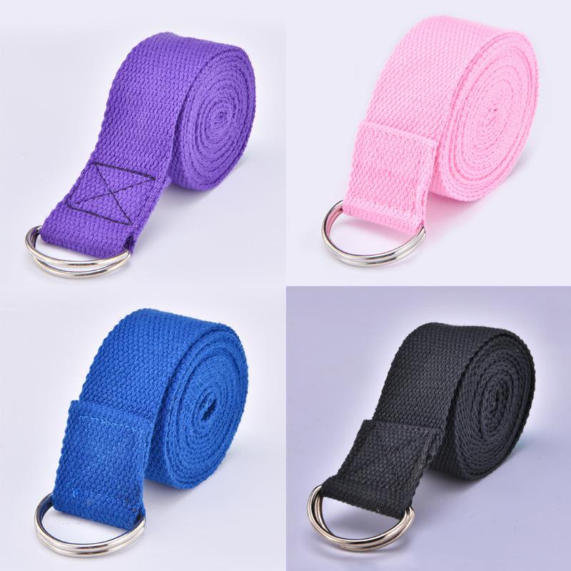 

New Multi-Colors Women Yoga Stretch Strap D-Ring Belt Fitness Exercise Gym Rope Figure Waist Leg Resistance Fitness Bands Cotton, Blue