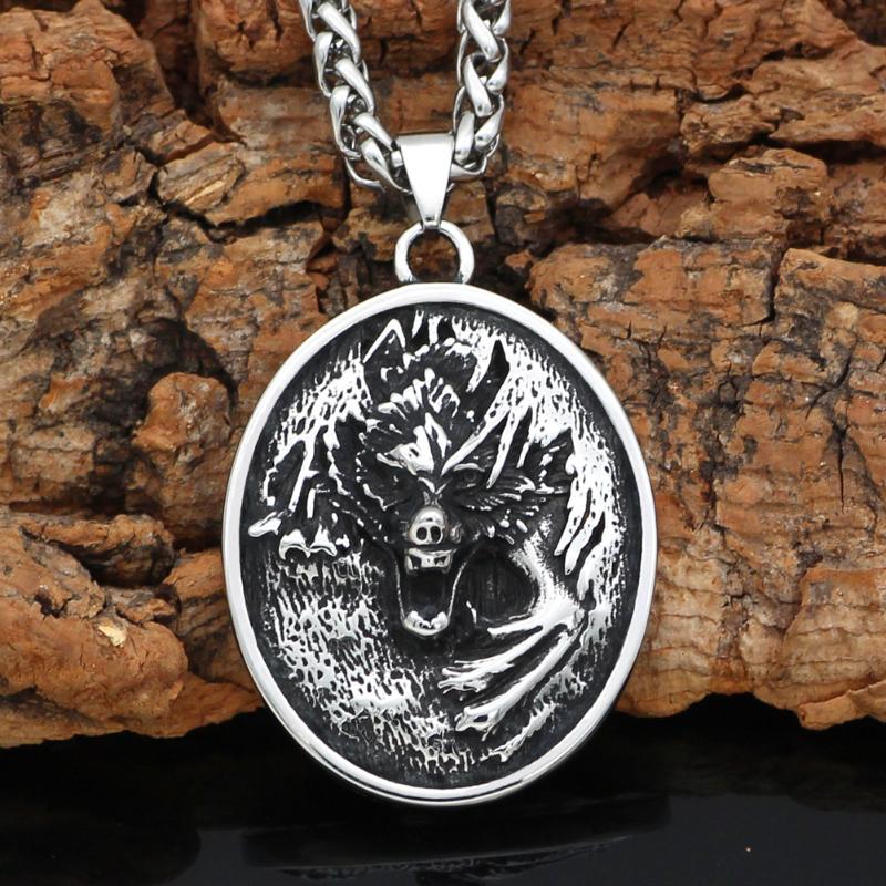 

Noridc Viking Wolf Stainless Steel Necklace For Men With Valknut Gift Bag
