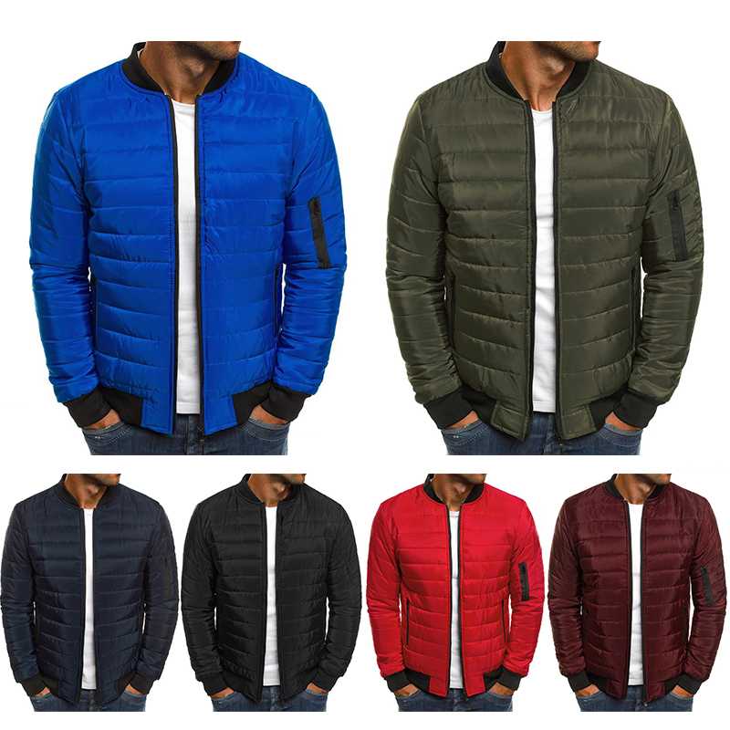 

Winter Jackets Men Slim Bomber Jacket 2020 Korean Fashion Striped Casual Solid Color Zipper Coats Men Parkas Overalls, White pullover