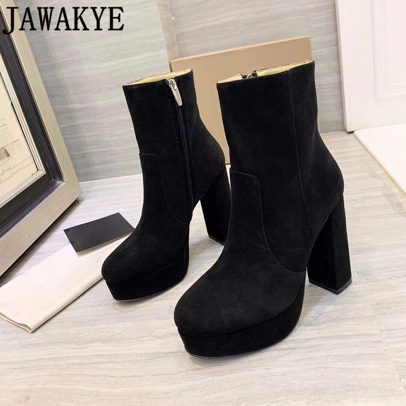 

Wine Red Thick Bottom Platform Ankle Boots Women Round toe High Heel Cowboy Short Boots Women Genuine Leather Party Shoes