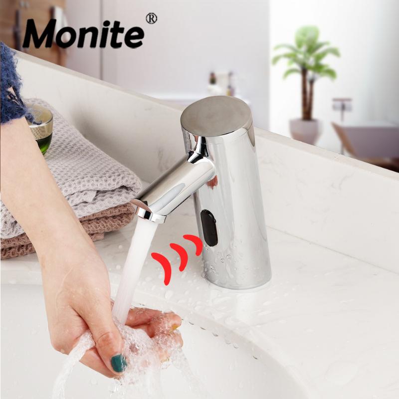 

Monite Automatic Sensor Faucet Chrome Polished Short Bathroom Basin Sink Faucet Hot & Cold Water Mixer Tap Touch Sense