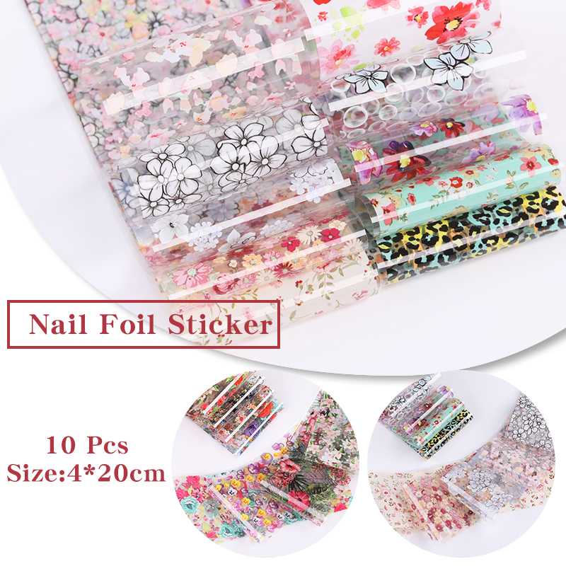 

10pcs Flower Pattern Nail Foil Blooming Nail Art Transfer Sticker Water Slide Art Decals Decorations
