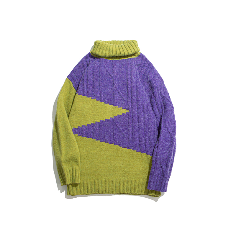 

Harajuku Contrast Color Turtleneck Mens Sweater Oversize Retro Japanese Streetwear Sweaters Pullover Hip Hop Loose Clothing, Pic color1