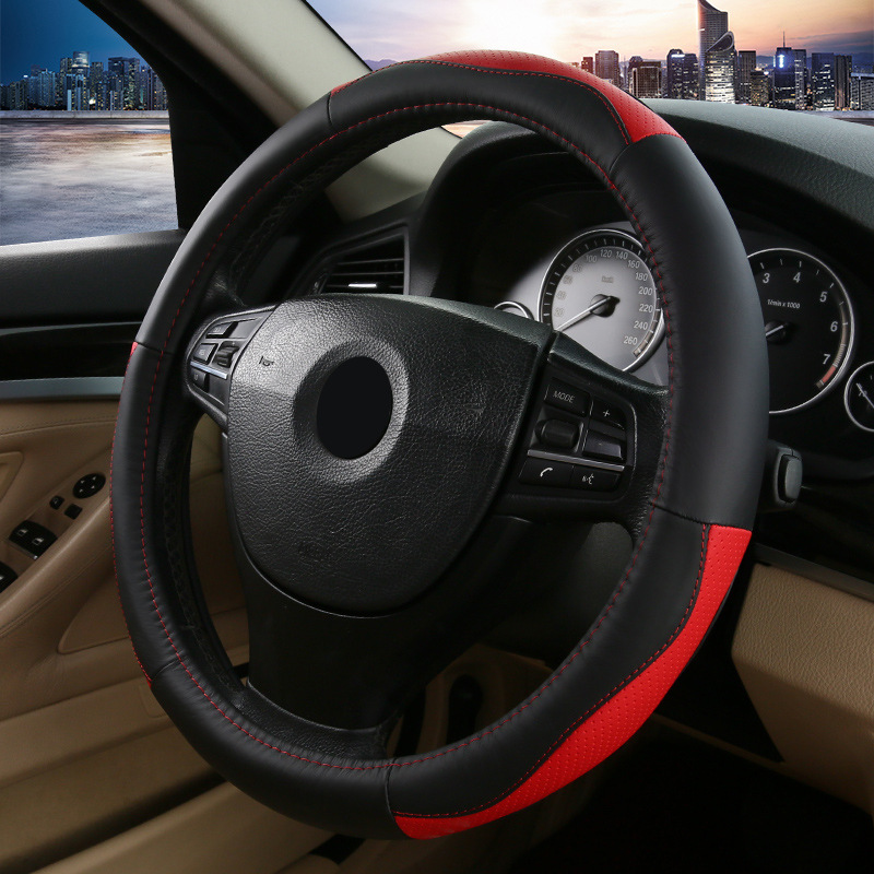 

Round Fashion Sports Car Steering Wheel Cover Leather Universal Non Slip Wheel Cover Automotive Steering M Size 15 Inch