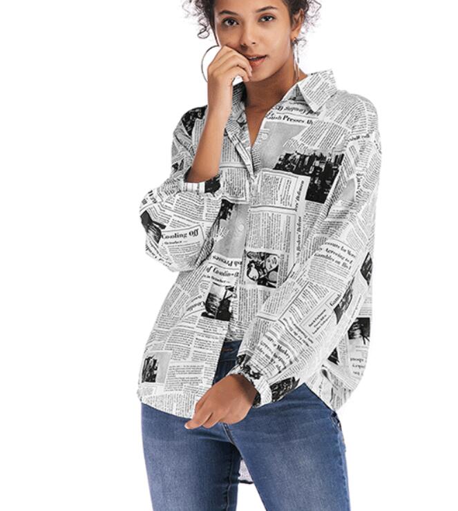 

2020 New Autumn Tops Fashion New Printed Long Sleeve Shirts Sexy Personality Shirts Free Delivery, White