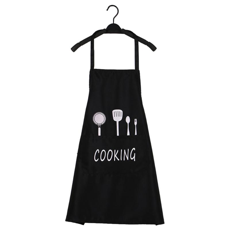 

Chef Cartoon Pattern Kitchen Apron Grease-proof Waterproof Breathable Cooking Aprons for Home Restaurant (Double Layer, Black Kn