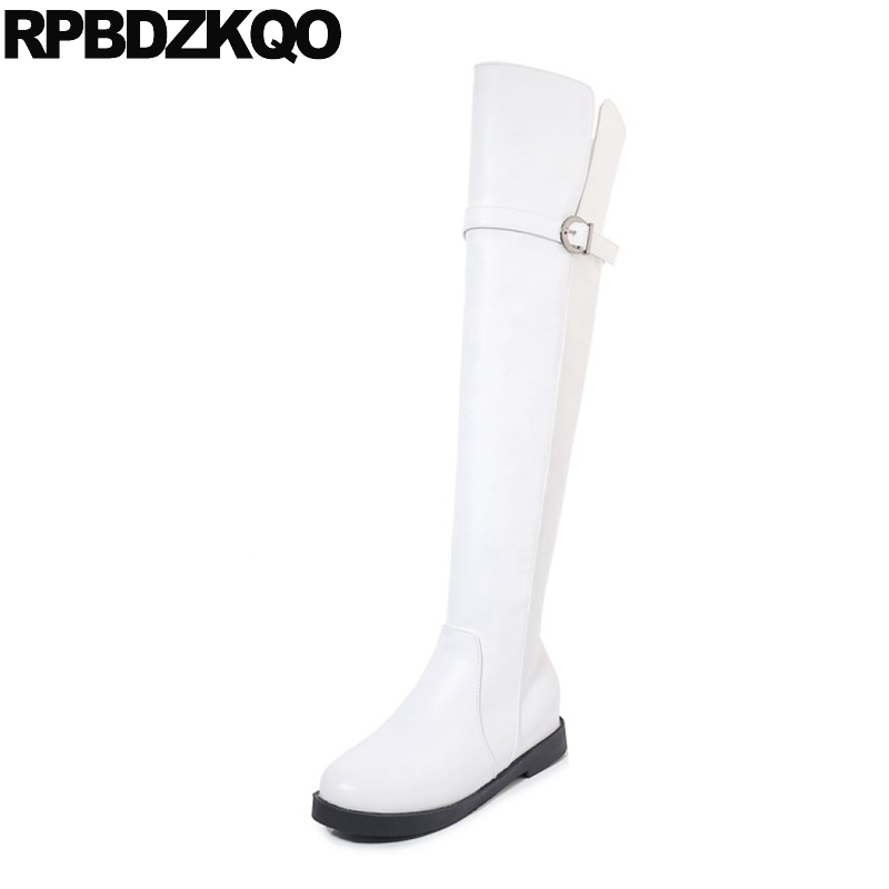 

high heel autumn waterproof winter boots women 10 block tall over the knee shoes long plus size white chinese chunky ladies big, Black leather