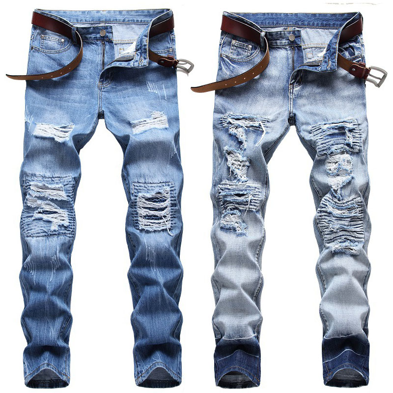 

New Fashion Men Ripped jeans Slim Fit Pant Denim Pant Frayed Jeans Long Casual Men